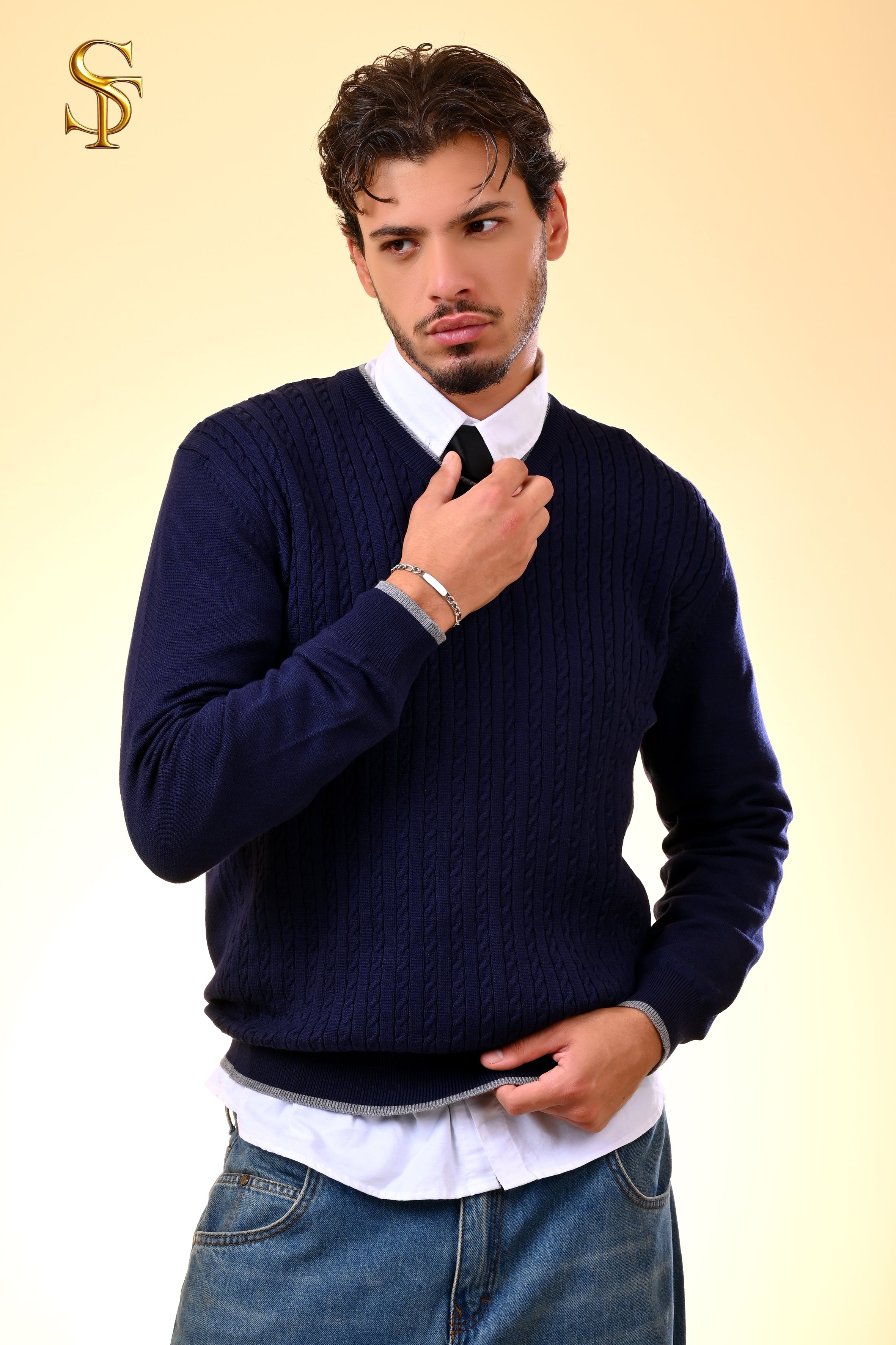 بلوفر تريكو رجالي ضفيرة – ياقة V