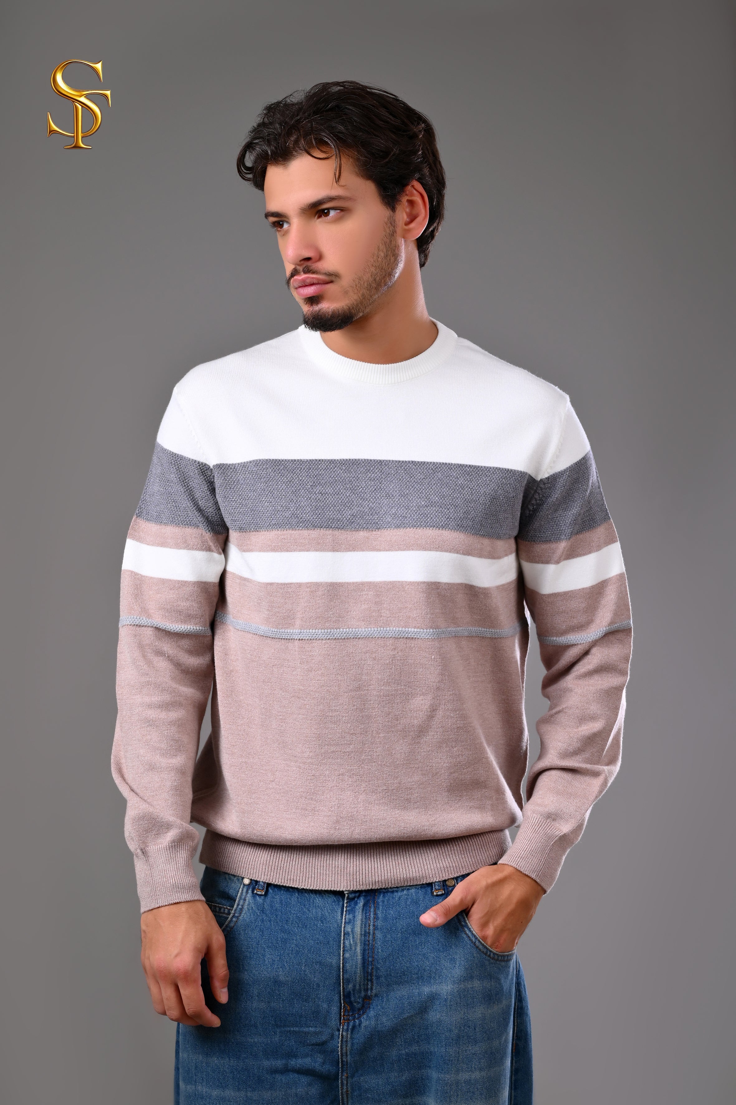 بلوفر تريكو رجالي ياقة مدوّرة – تقليم مع لينكس قصير