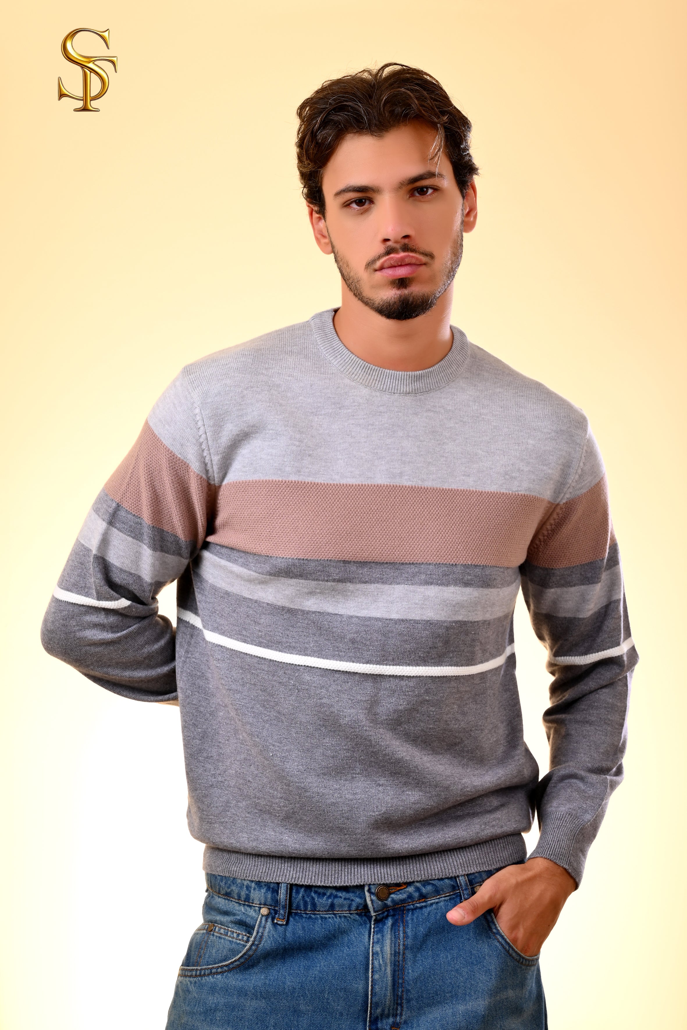 بلوفر تريكو رجالي ياقة مدوّرة – تقليم مع لينكس قصير