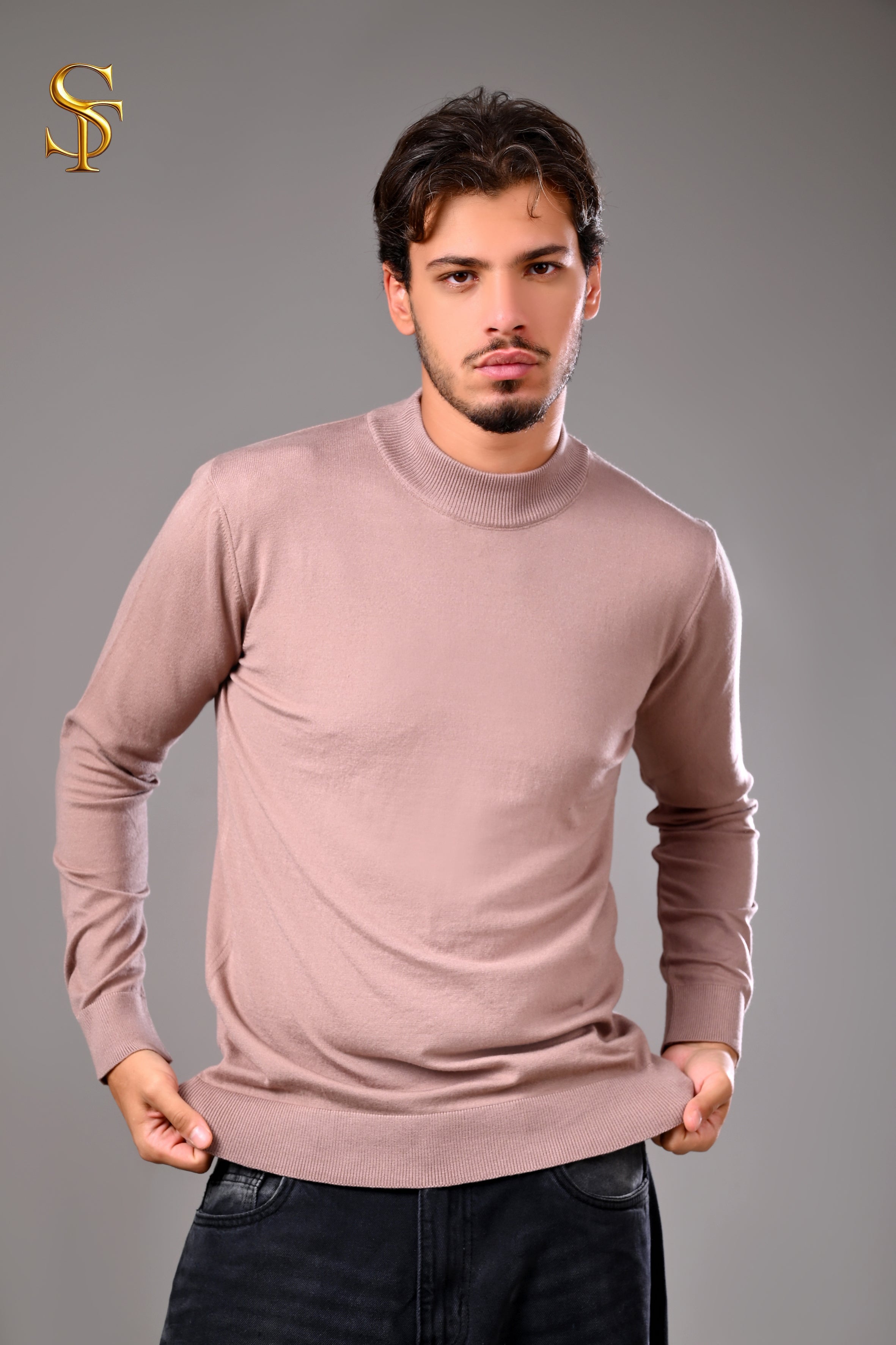 تيشيرت تريكو رجالي سادة – ياقة هاف كول