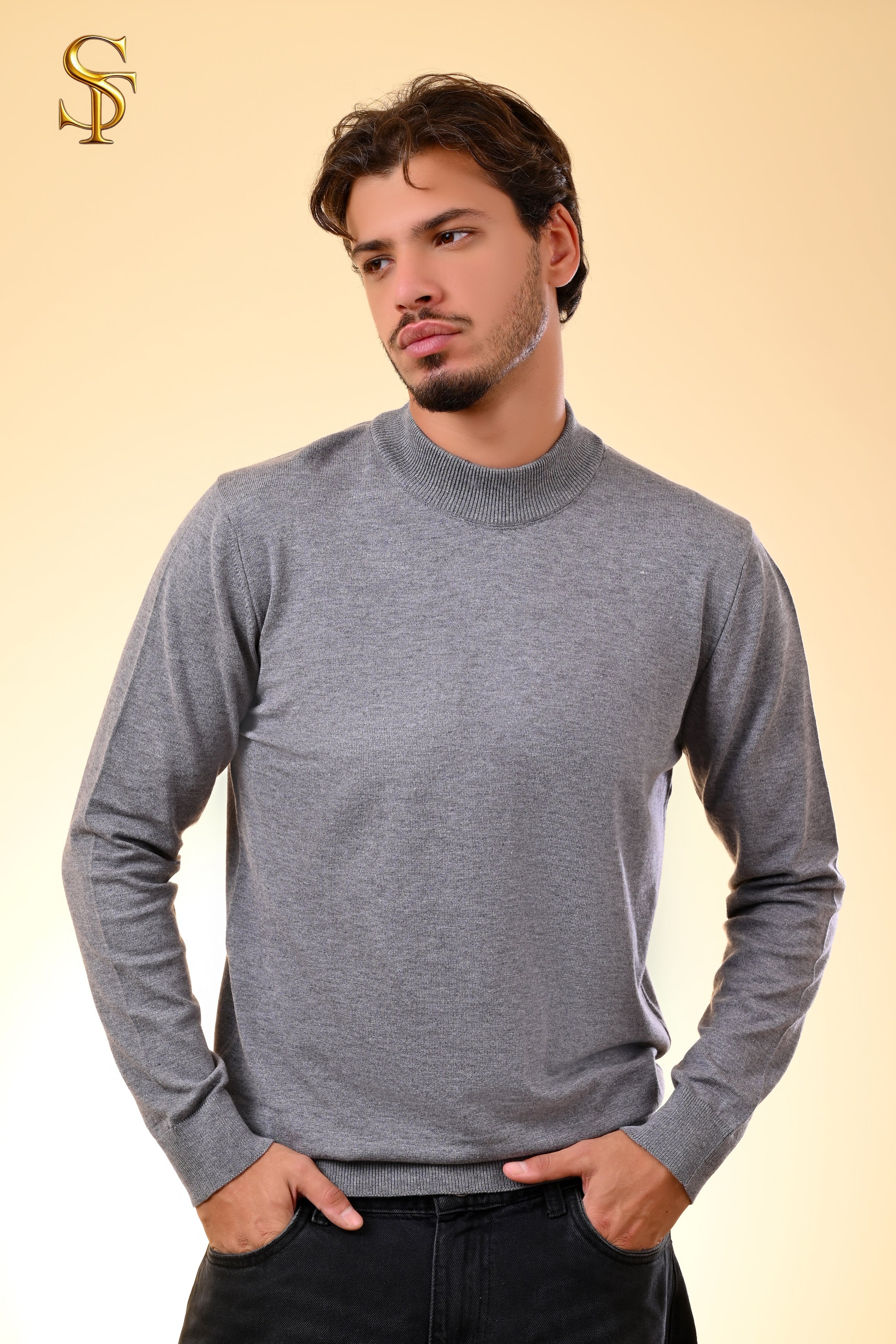 تيشيرت تريكو رجالي سادة – ياقة هاف كول