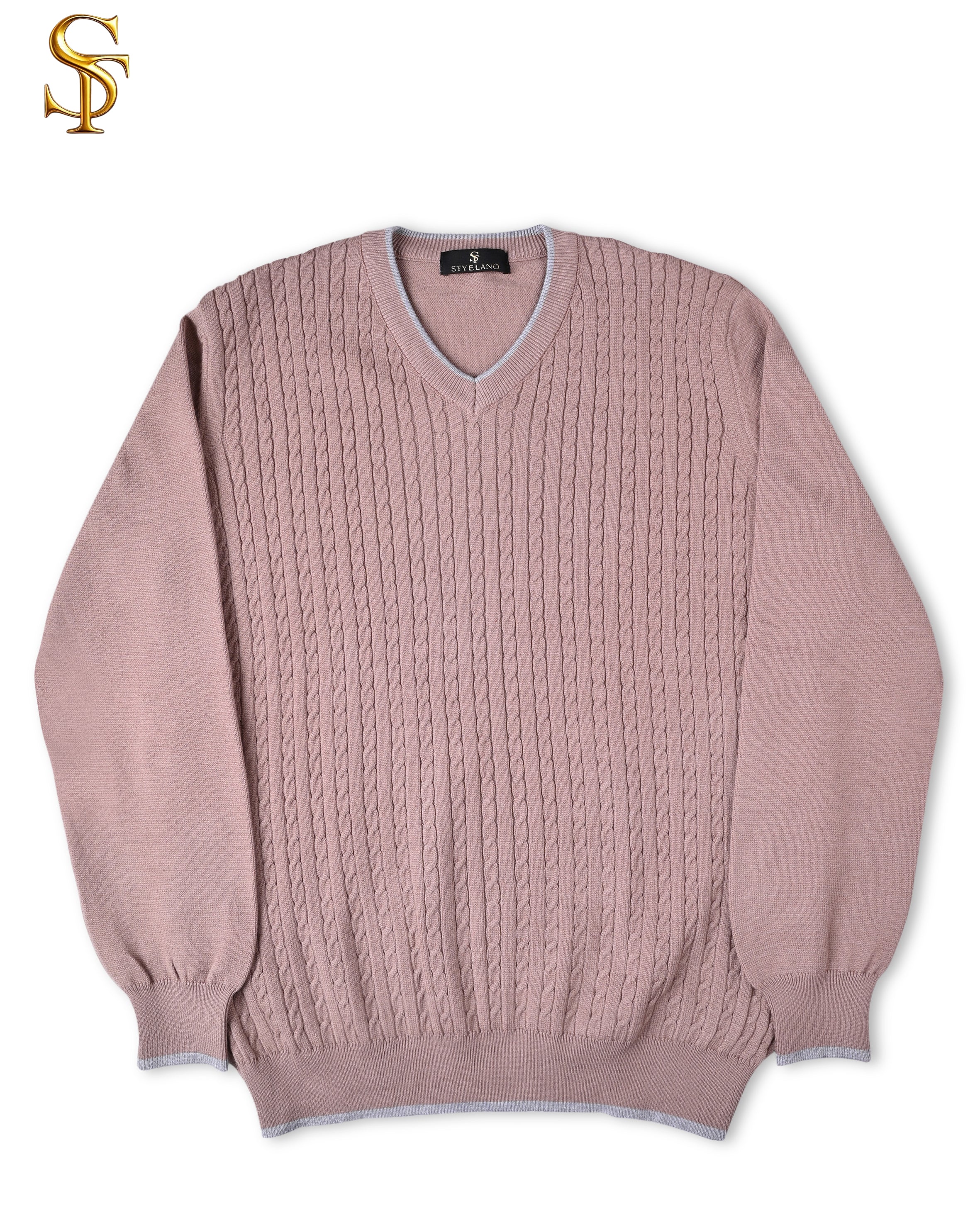 بلوفر تريكو رجالي ضفيرة – ياقة V