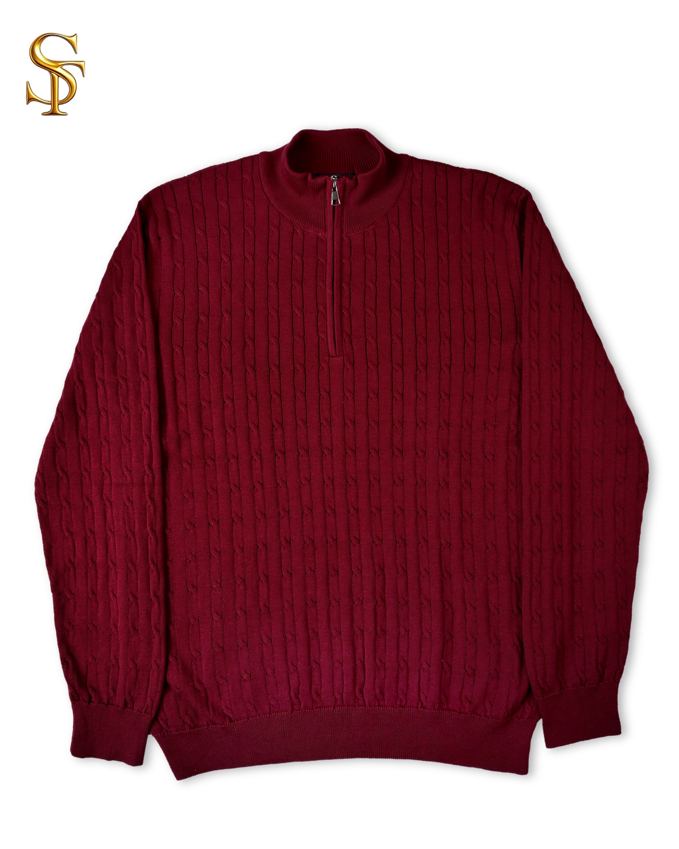 بلوفر تريكو قطن 100% رجالي – ياقة عالية ضفاير بسوستة